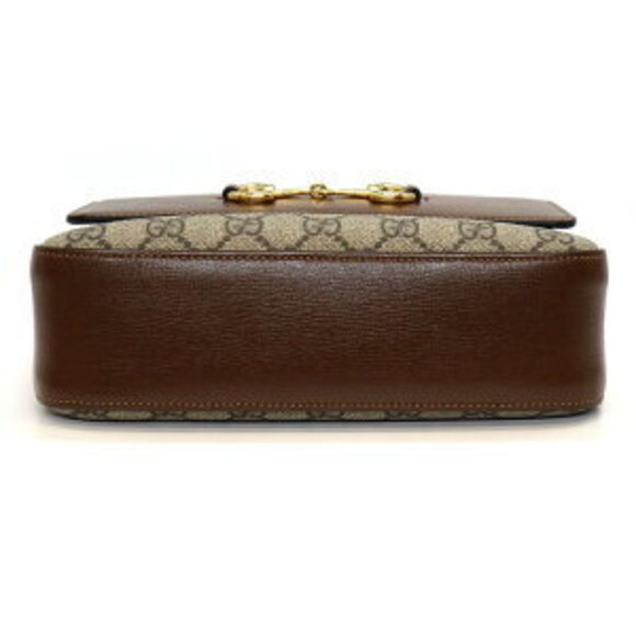 Gucci Horsebit Shoulder Bag Beige Ebony GG Supreme Canvas Leather - Picture 4 of 10